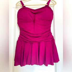 Ralph Lauren 18W Seersucker Stripe Twist Front. Skirted one piece Swimsuit. NWT